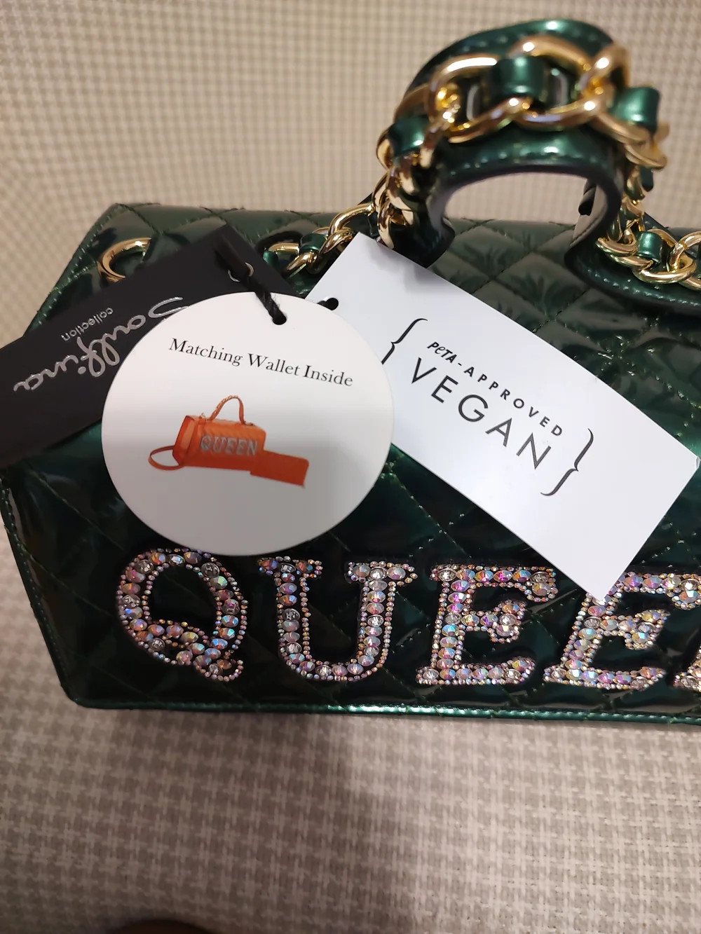 Vegan Emerald Green QUEEN Quilted Top-Handle Bag